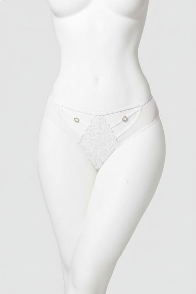 Arias Closet Beyaz Dantelli Metal Aksesuarlı Fantezi Külot