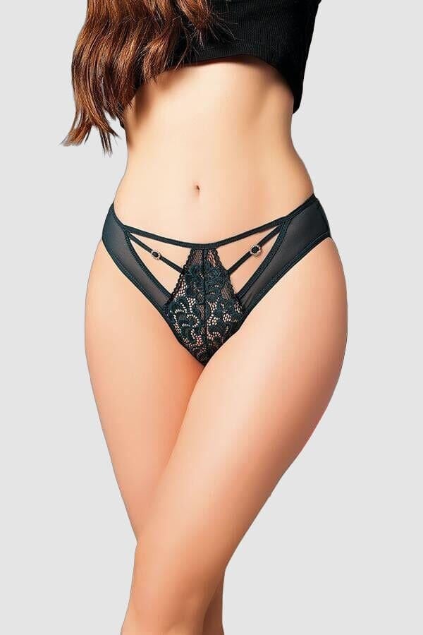 Arias Closet Koyu Yeşil Dantelli Metal Aksesuarlı Fantezi Külot