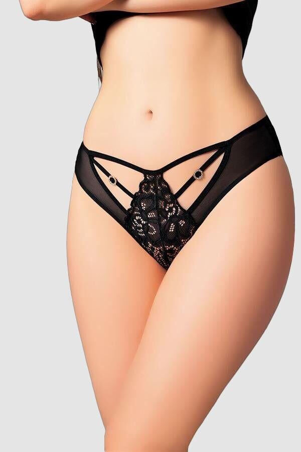Arias Closet Siyah Dantelli Metal Aksesuarlı Fantezi Külot