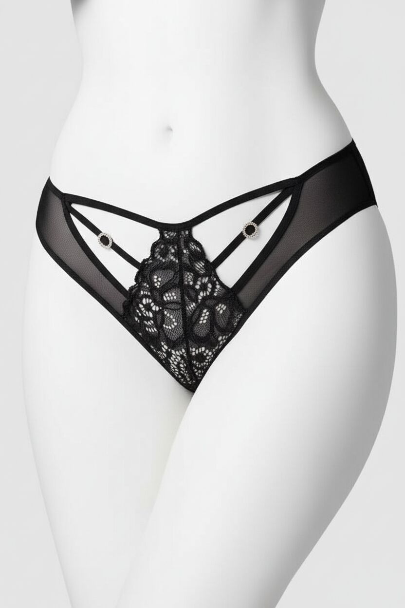 Arias Closet Siyah Dantelli Metal Aksesuarlı Fantezi Külot