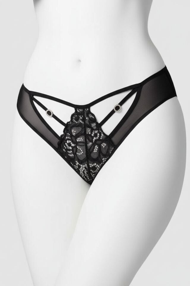 Arias Closet Siyah Dantelli Metal Aksesuarlı Fantezi Külot