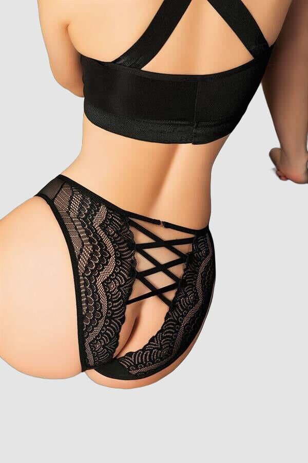 Arias Closet Siyah Dantelli Arkası Dekolteli Fantezi Külot