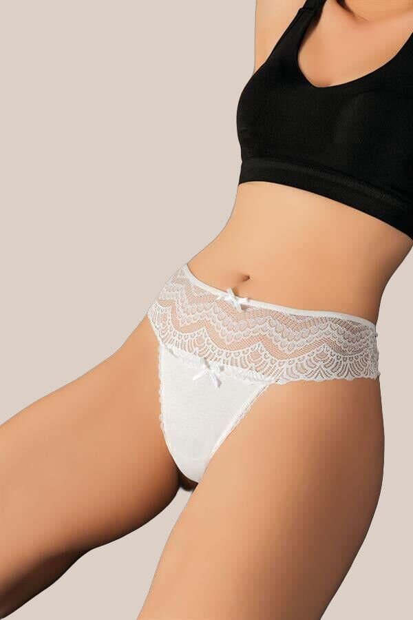 Büyük Beden Bel Kısmı Dantelli Fantezi Beyaz Tanga String
