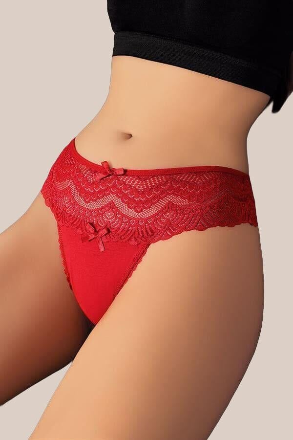 Büyük Beden Bel Kısmı Dantelli Fantezi Kırmızı Tanga String