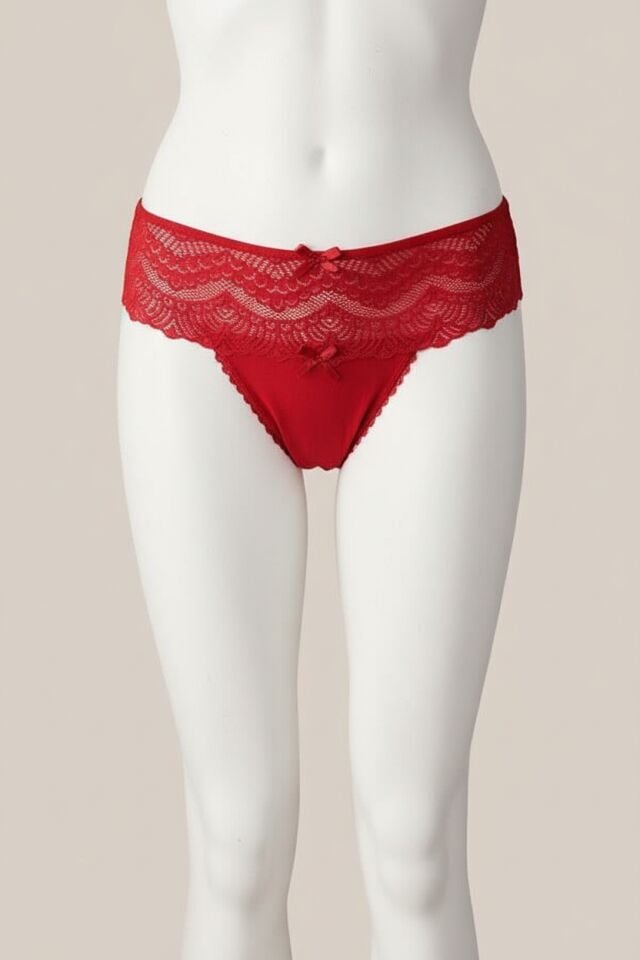 Büyük Beden Bel Kısmı Dantelli Fantezi Kırmızı Tanga String