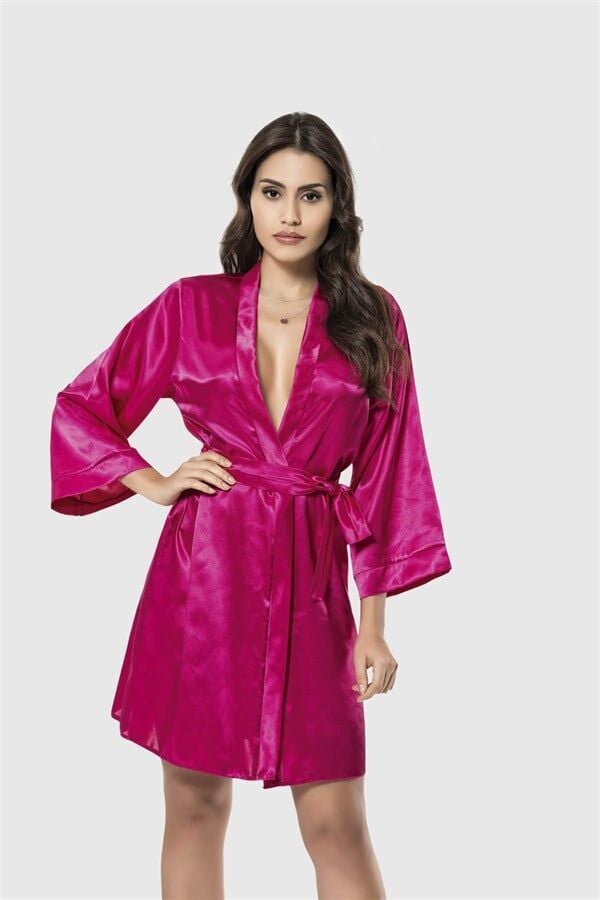 Arias Closet Vişne Kısa Saten Sabahlık