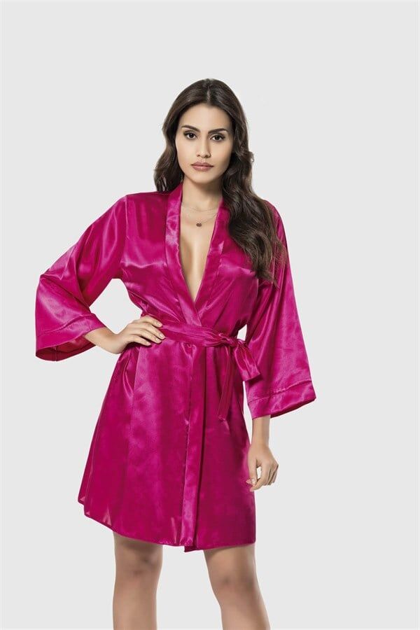 Arias Closet Vişne Kısa Saten Sabahlık
