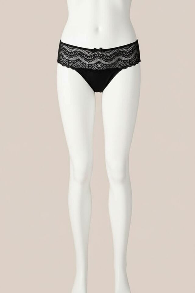 Büyük Beden Bel Kısmı Dantelli Fantezi Siyah Tanga String