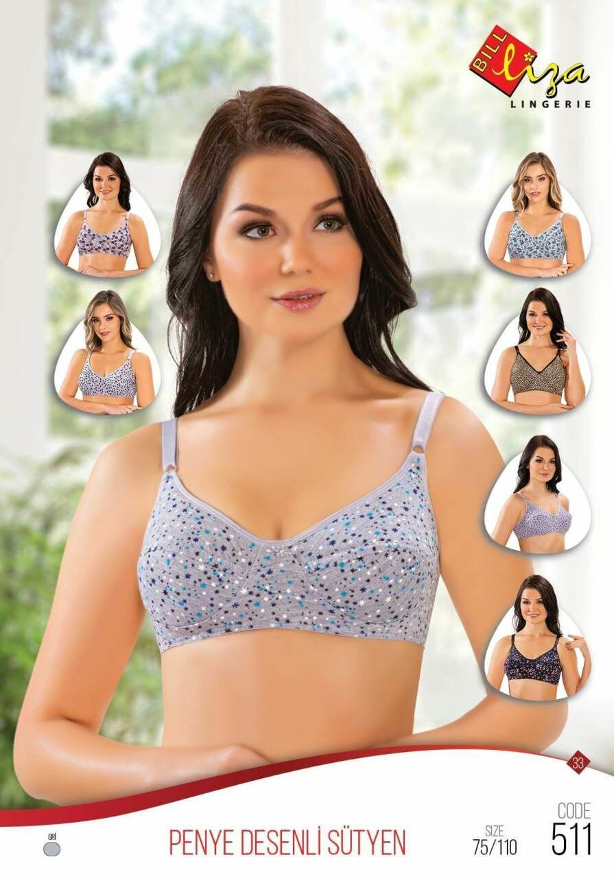 Liza 511 Gri Desenli Penye Dikişli Desteksiz Sütyen