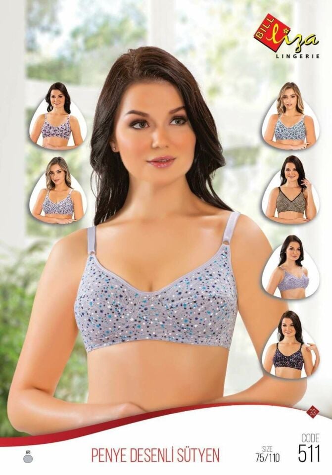 Liza 511 Gri Desenli Penye Dikişli Desteksiz Sütyen