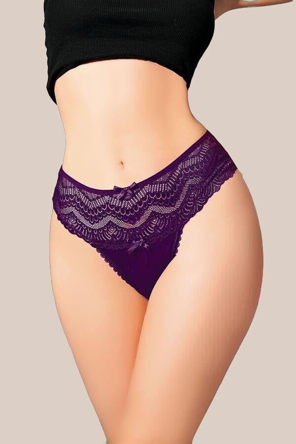 Büyük Beden Bel Kısmı Dantelli Fantezi Mor Tanga String