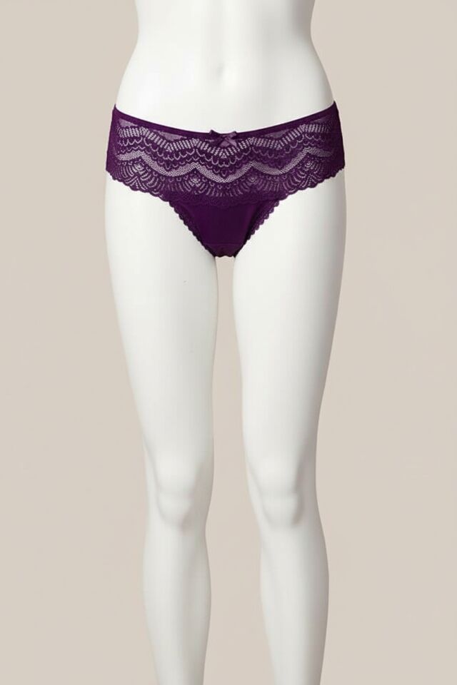 Büyük Beden Bel Kısmı Dantelli Fantezi Mor Tanga String