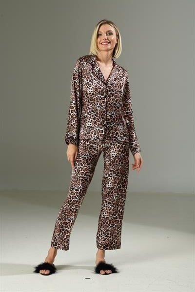 Arias Closet Leopar Desen Yumuşak Dokulu Saten Gecelik Takımı