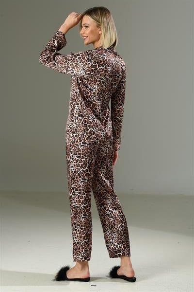 Arias Closet Leopar Desen Yumuşak Dokulu Saten Gecelik Takımı