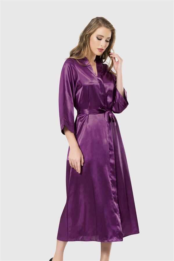 Arias Closet Mor Uzun Saten Sabahlık