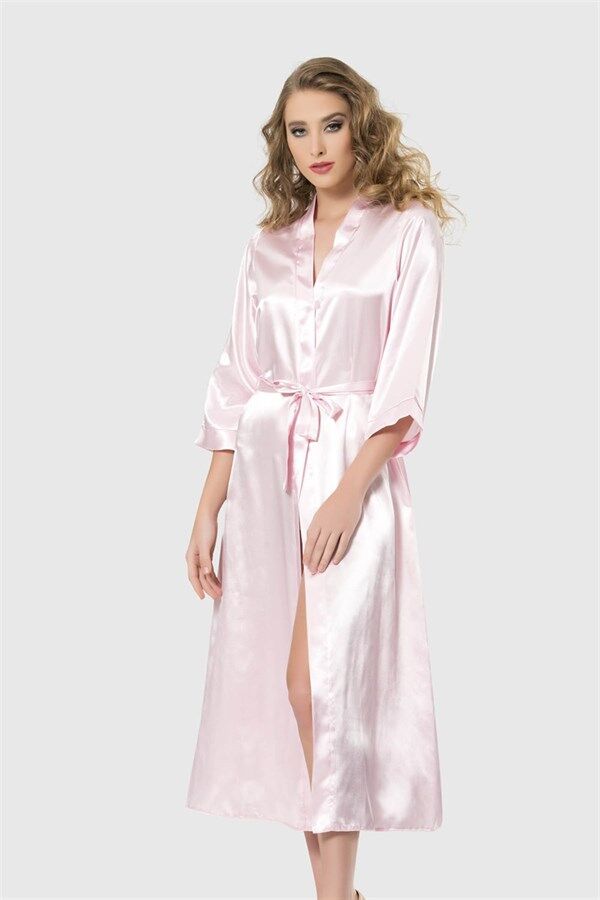 Arias Closet Pembe Uzun Saten Sabahlık