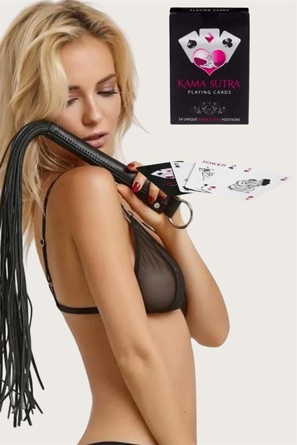 Arias Closet Sexy Görselli Oyun Kartı Kama Sutra Siyah Kırbaç Set