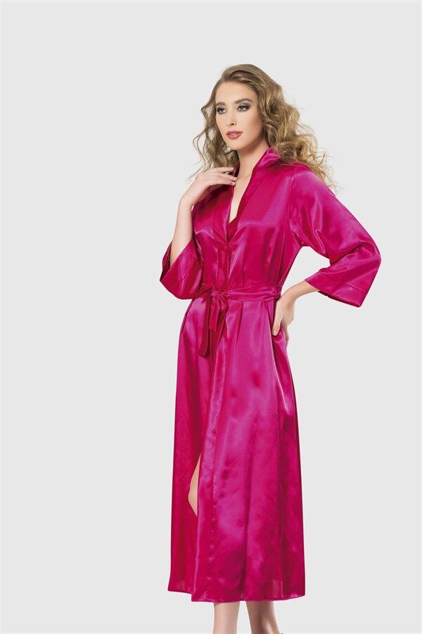 Arias Closet Vişne Uzun Saten Sabahlık
