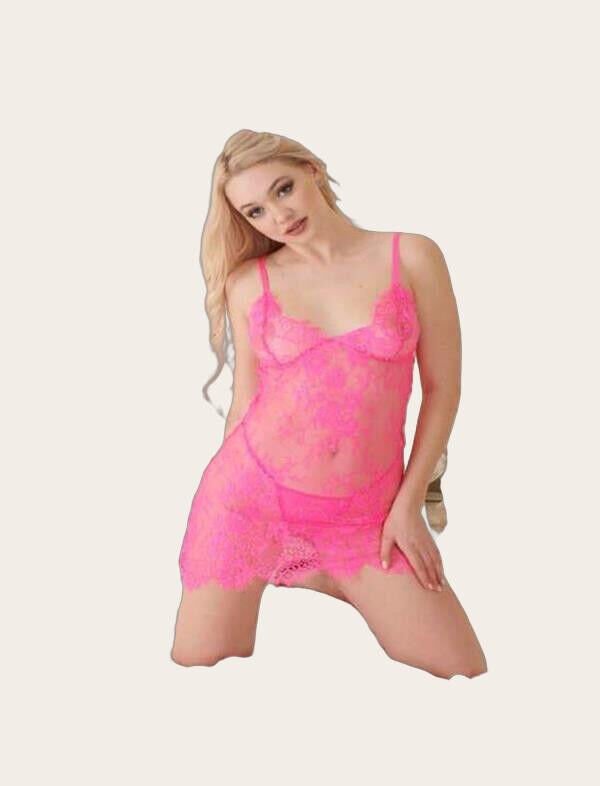 Arias Closet Pembe Transparan Dantel Fantezi Gecelik