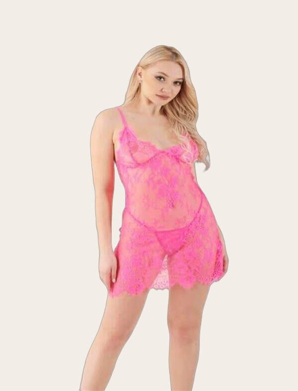 Arias Closet Pembe Transparan Dantel Fantezi Gecelik