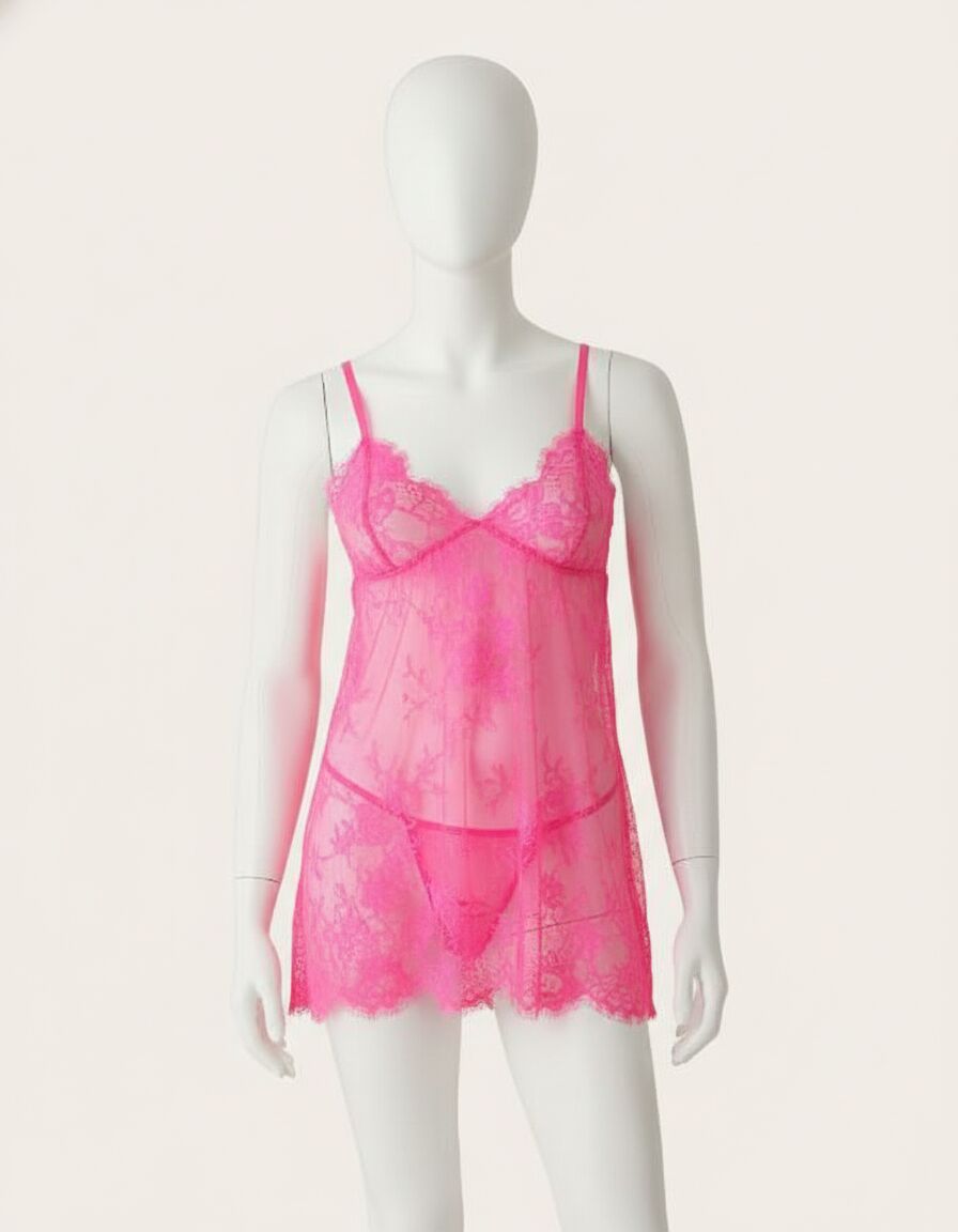 Arias Closet Pembe Transparan Dantel Fantezi Gecelik