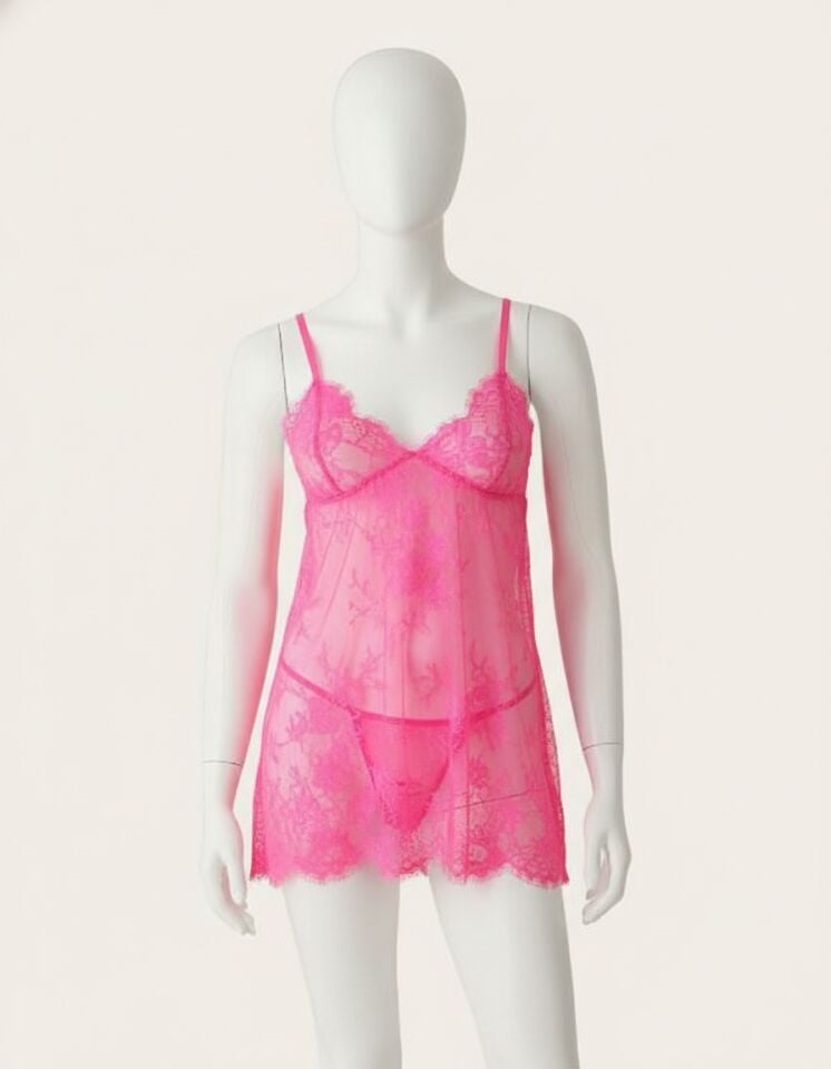 Arias Closet Pembe Transparan Dantel Fantezi Gecelik