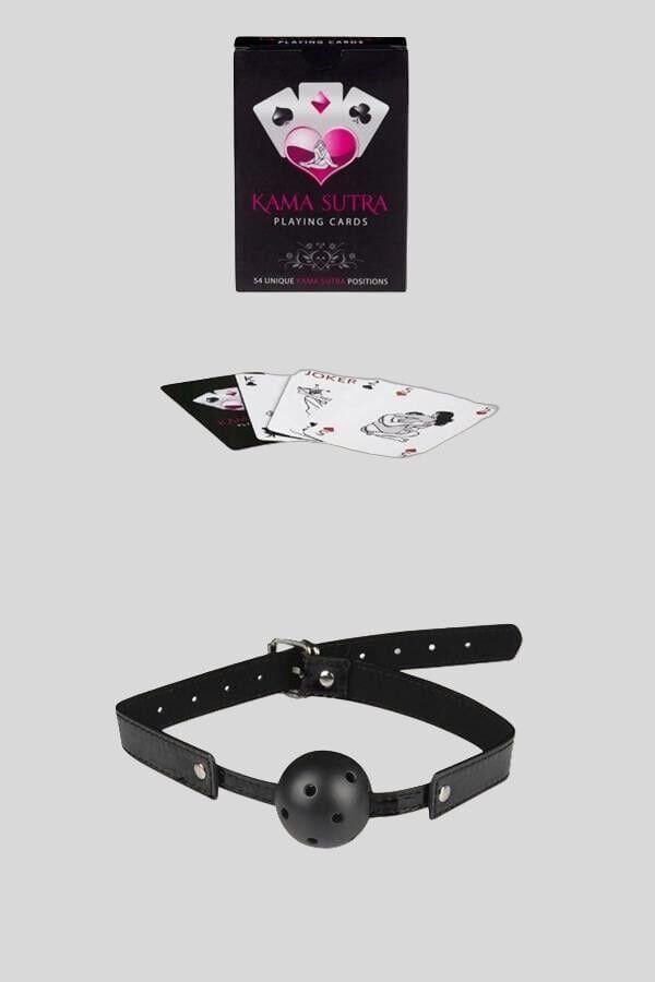 Arias Closet Sexy Görselli Oyun Kartı Kama Sutra Siyah Ağız Topu Set