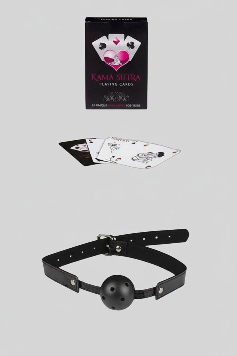 Arias Closet Sexy Görselli Oyun Kartı Kama Sutra Siyah Ağız Topu Set