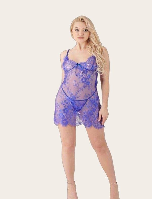 Arias Closet Mavi Transparan Dantel Fantezi Gecelik