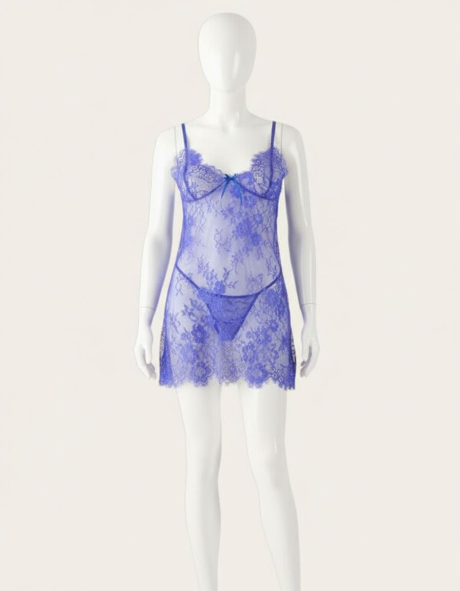 Arias Closet Mavi Transparan Dantel Fantezi Gecelik