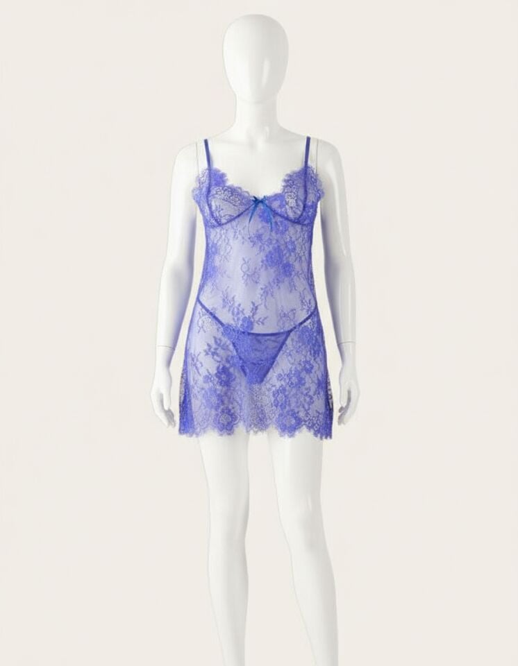 Arias Closet Mavi Transparan Dantel Fantezi Gecelik