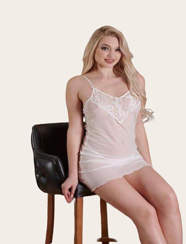 Arias Closet Beyaz Transparan Dantel İşlemeli Fantezi Gecelik
