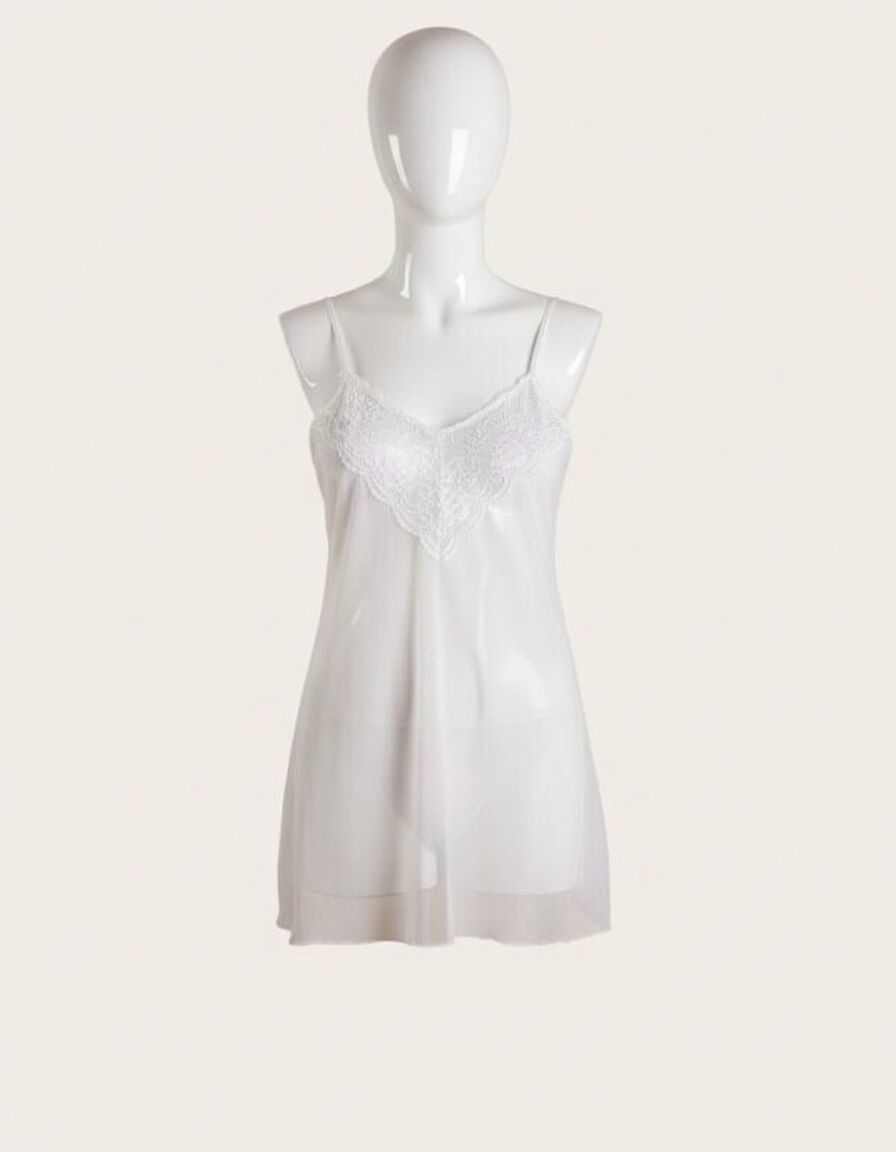 Arias Closet Beyaz Transparan Dantel İşlemeli Fantezi Gecelik