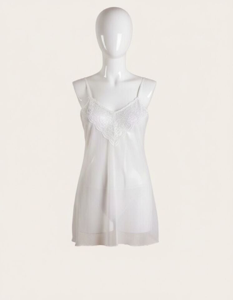 Arias Closet Beyaz Transparan Dantel İşlemeli Fantezi Gecelik