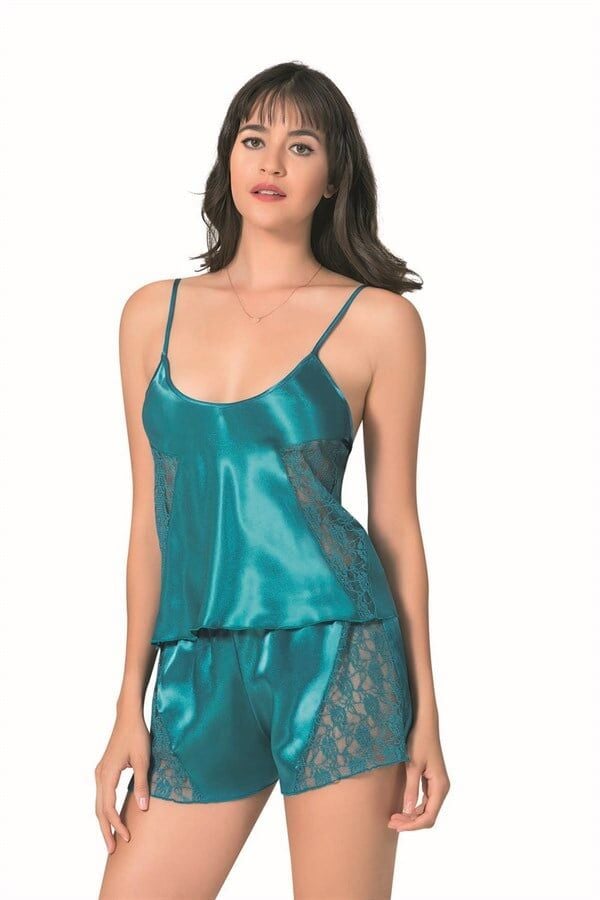 Arias Closet Petrol Saten Babydoll Şort Takımı