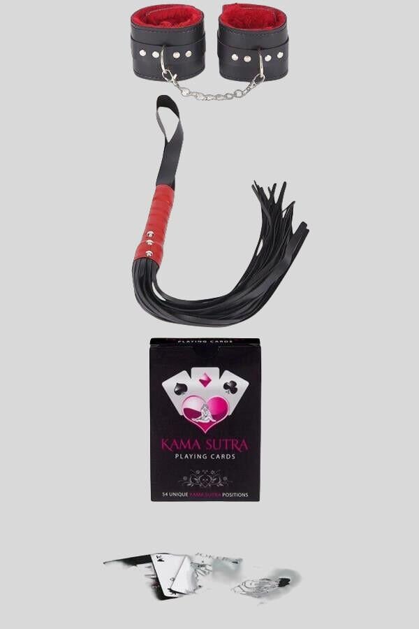 Sexy Görselli Oyun Kartı Kama Sutra Kelepçe Kırbaç Set