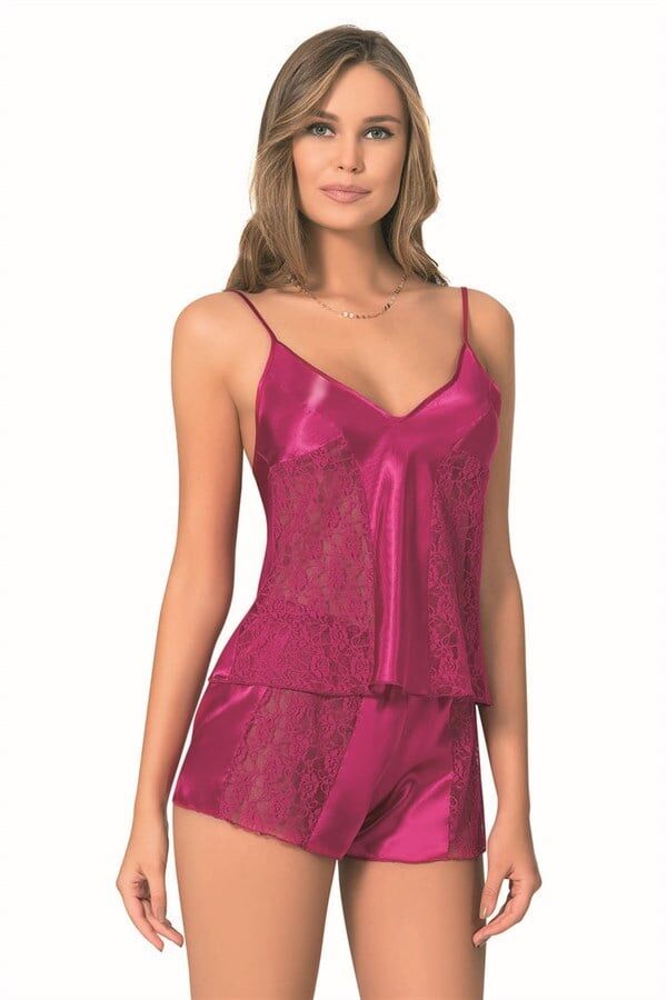 Arias Closet Vişne Saten Babydoll Şort Takımı
