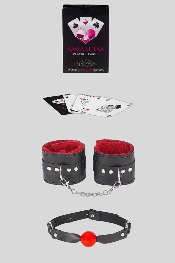 Sexy Görselli Oyun Kartı Kama Sutra Ağız Topu Kelepçe Set
