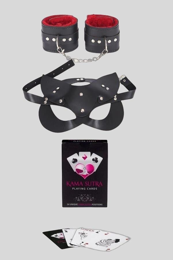 Sexy Görselli Oyun Kartı Kama Sutra  Kelepçe Maske Set