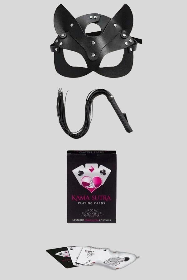 Arias Closet Sexy Görselli Oyun Kartı Kama Sutra Kırbaç Maske Set