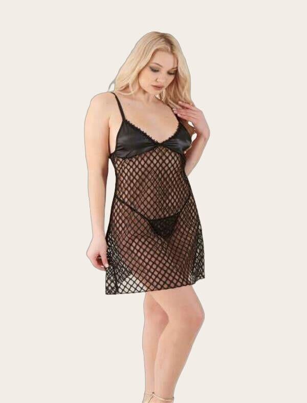 Arias Closet Siyah Transparan File Fantezi Gecelik