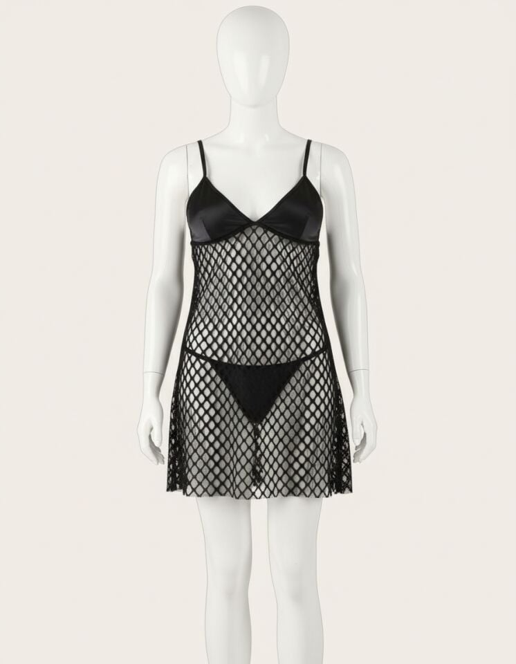 Arias Closet Siyah Transparan File Fantezi Gecelik