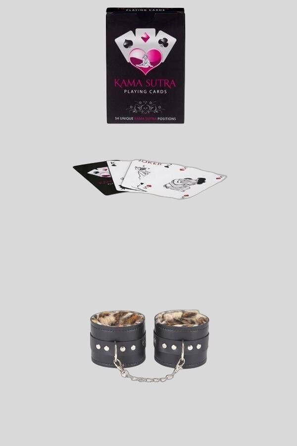 Sexy Görselli Oyun Kartı Kama Sutra Leopar Kelepçe Set