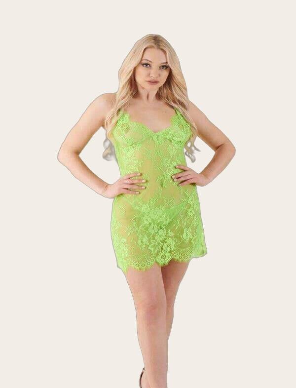Arias Closet Yeşil Transparan Dantel İşlemeli Fantezi Gecelik