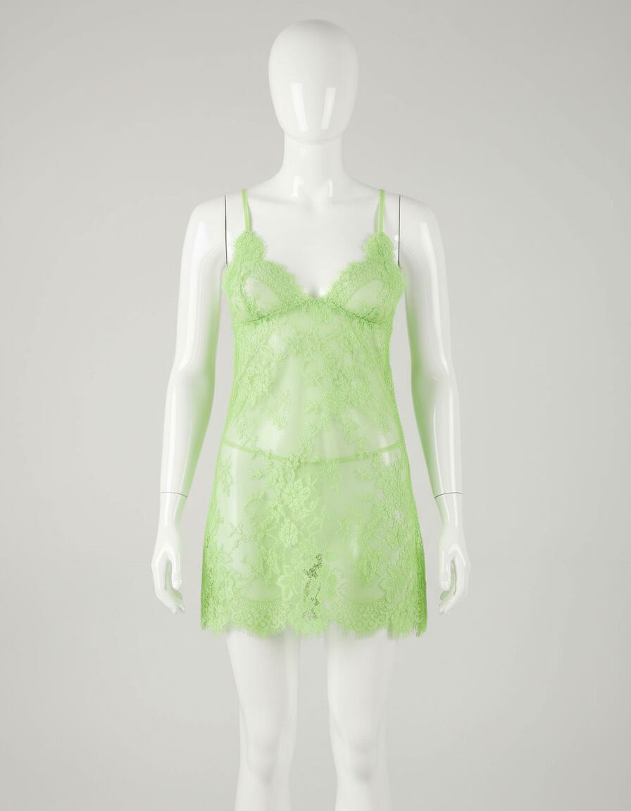 Arias Closet Yeşil Transparan Dantel İşlemeli Fantezi Gecelik