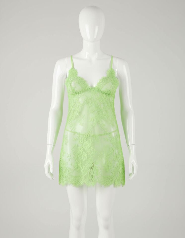 Arias Closet Yeşil Transparan Dantel İşlemeli Fantezi Gecelik