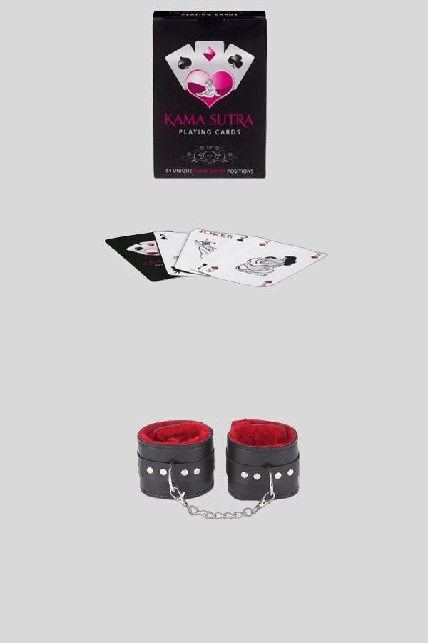 Arias Closet Sexy Görselli Oyun Kartı Kama Sutra Siyah Kırmızı Kelepçe Set