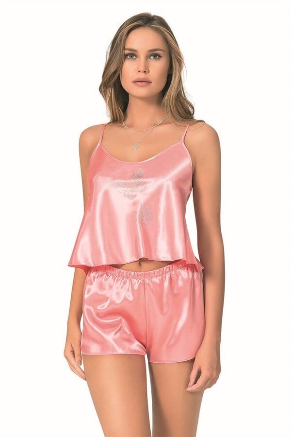 Arias Closet Mercan Saten Babydoll Şort Takımı