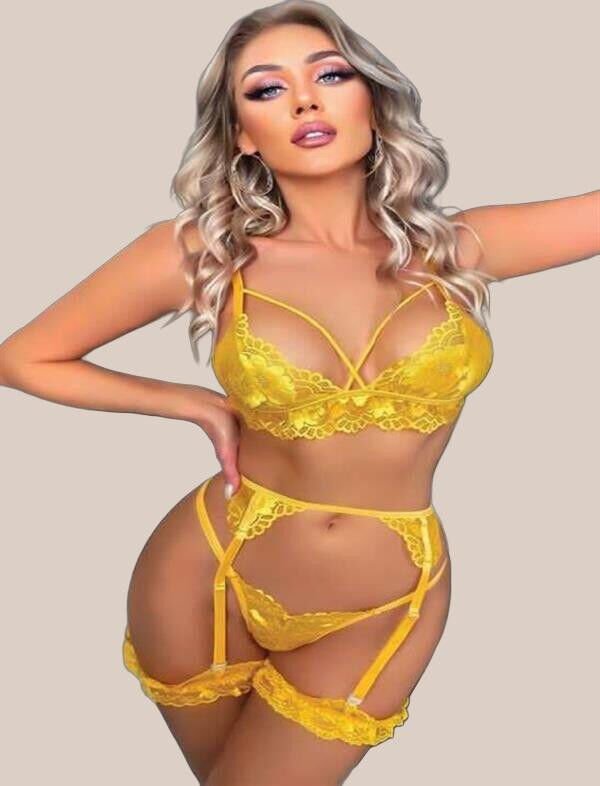 Arias Closet Sarı Göğüs İp Detaylı Fantezi Jartiyer Takım