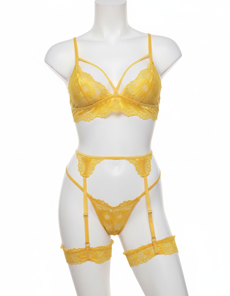 Arias Closet Sarı Göğüs İp Detaylı Fantezi Jartiyer Takım